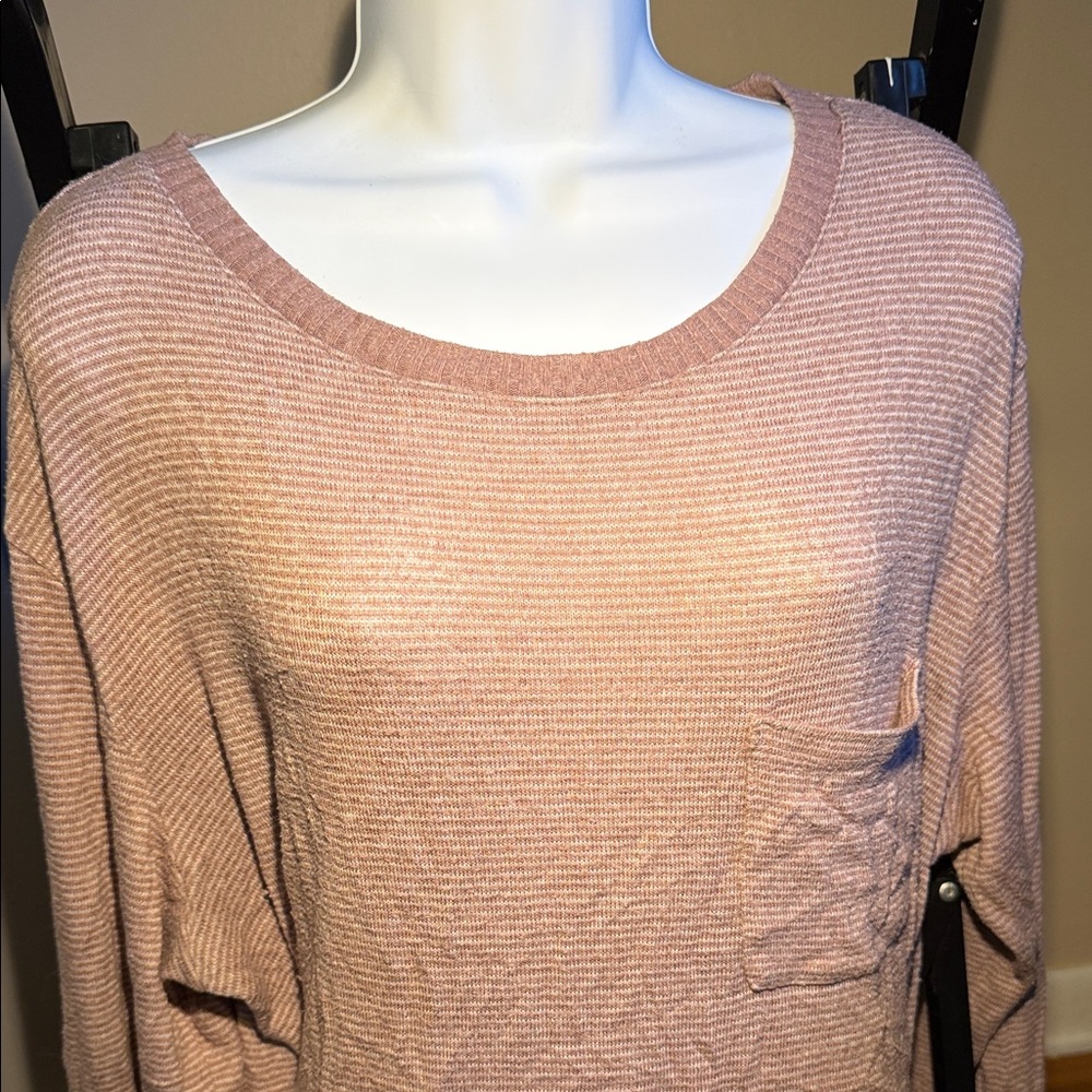 Dusty Blush Ribbed Long Sleeve Pocket Tee
